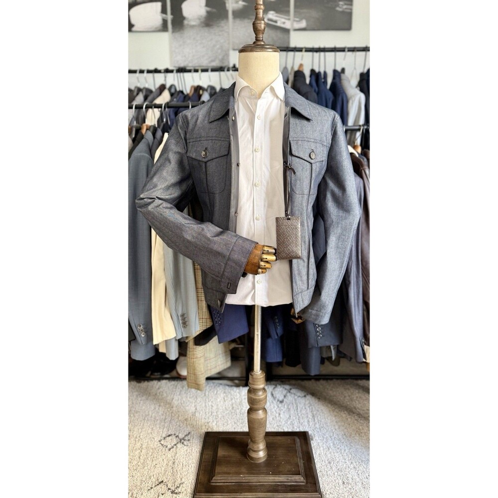 NWT Spectacular Leather/Wool/Cotton Brioni Gray Denim-esque Jacket 40R US/50R IT